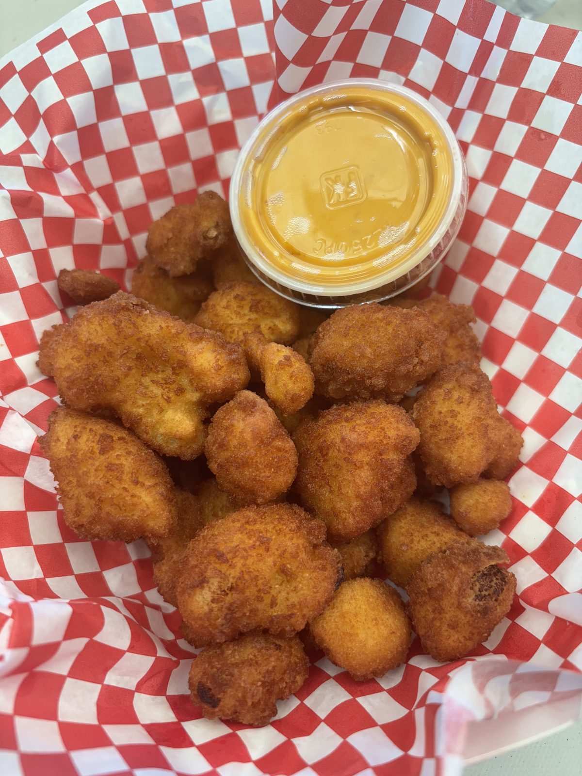 Fried cauliflower with cheese dip