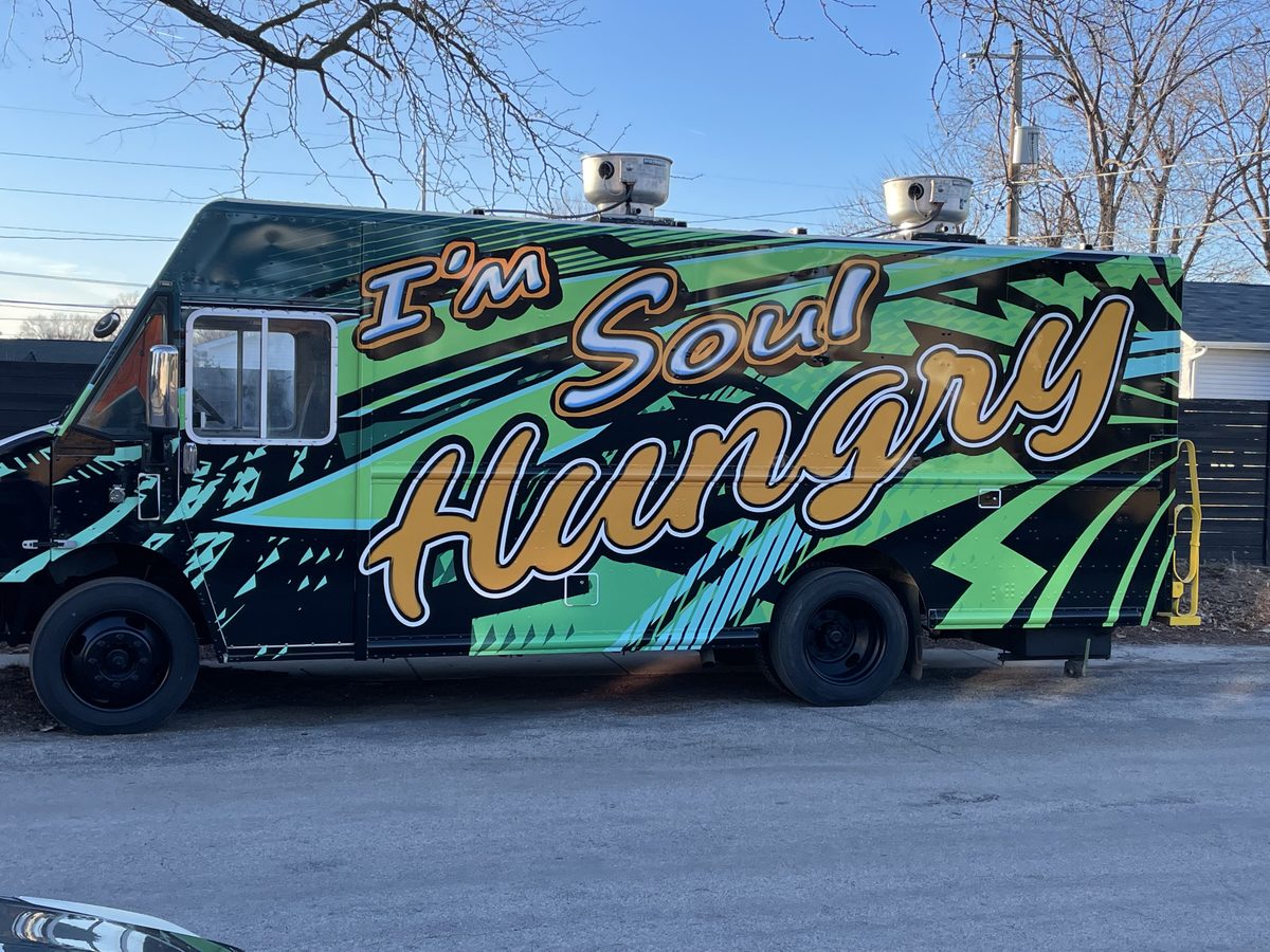 The second I'm Soul Hungry truck in its green and orange wrap